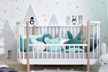 Kinderzimmer mit Punkte Wandstickern in Mint und Grau